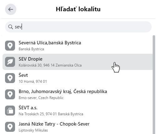 facebook: vybrať SEV Dropie